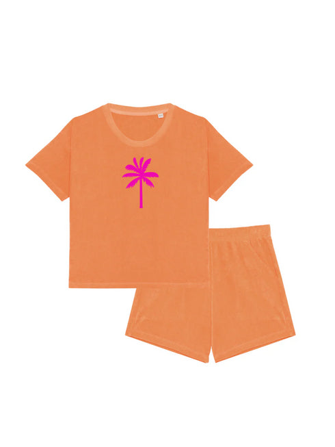 Girl Terry Set Palm Tree Neon Pink Velvet | NOTE: Delivery time 5-7 business days